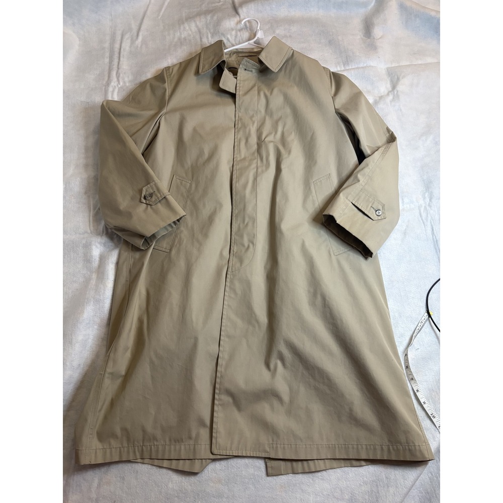 London Fog Trench Coat Faux Fur Liner Tan Button Front Water Repellent 42R